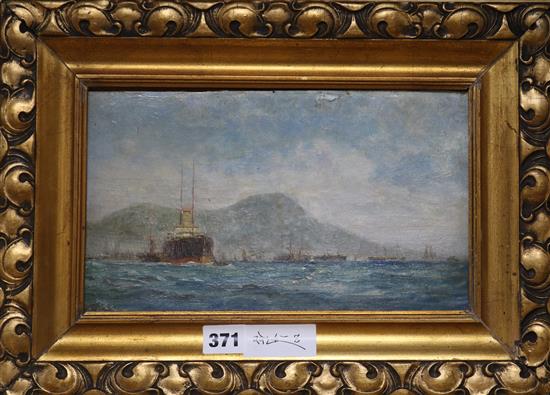 Attributed to Charles Edward Dixon (English 1872-1934) Anchorage believed Aden circa 1894. oil on card 15 x 27cm.